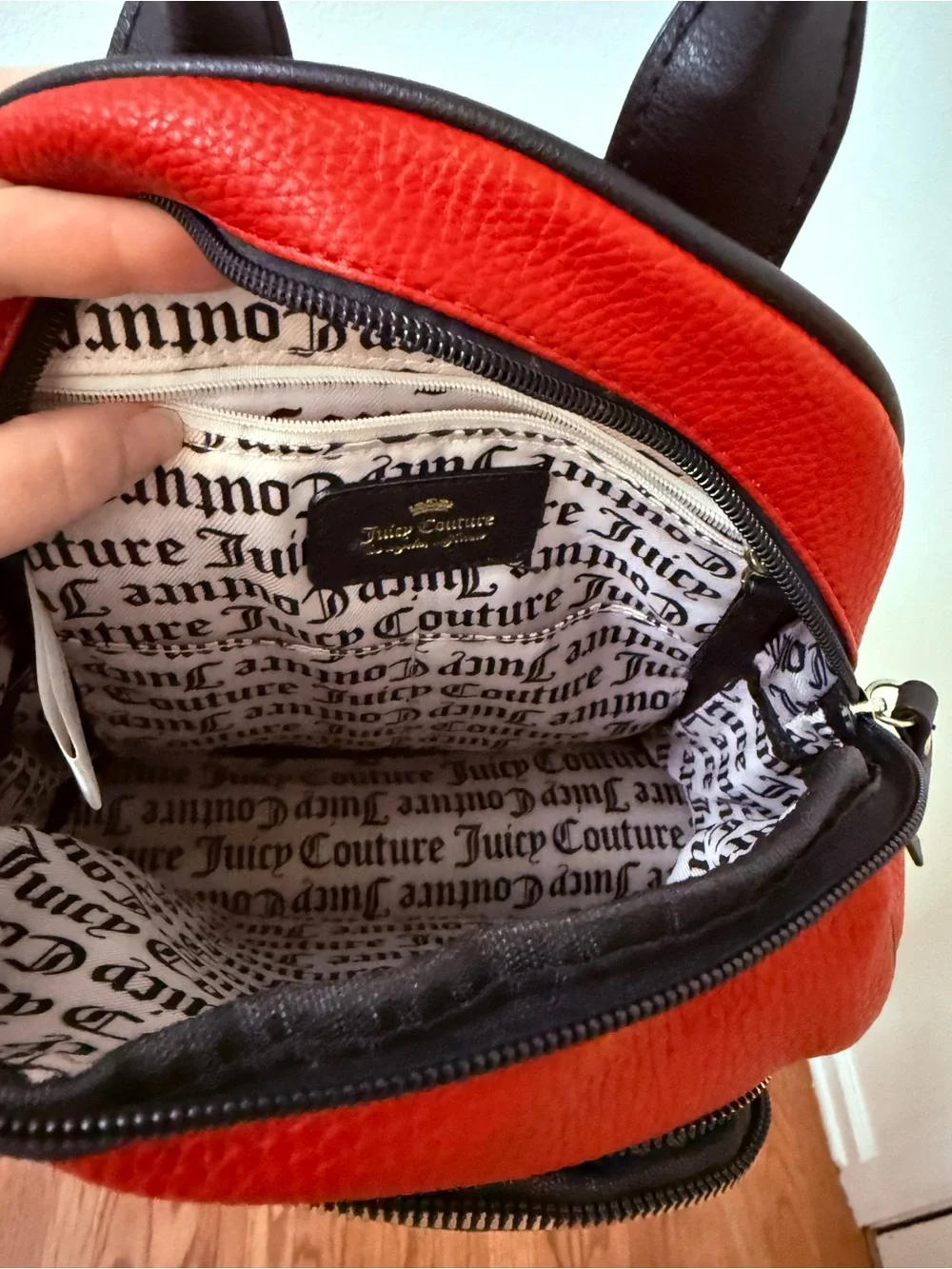 Juicy Couture Red Backpack with Black Trim and Gold Logo